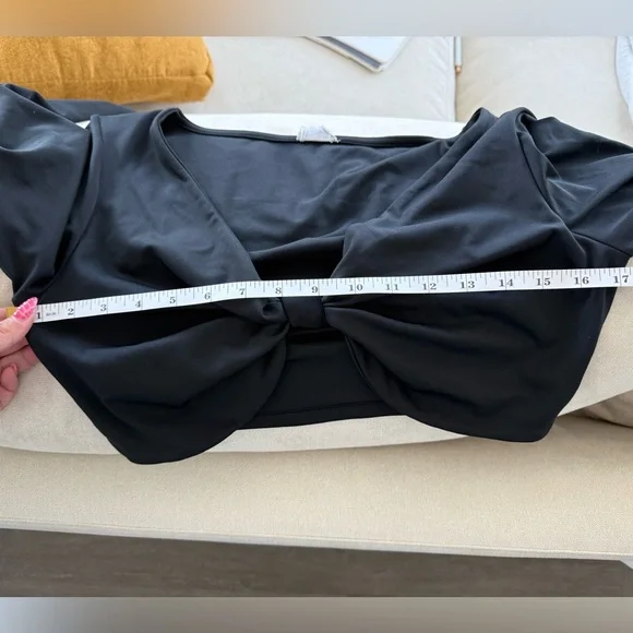 Cotton On Black Long Sleeve Tie Front Crop Blouse - Picture 3 of 3